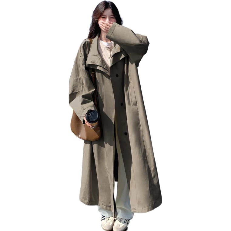 袋鼠 韩系过膝立领流行又酷又飒外套风衣 女款
