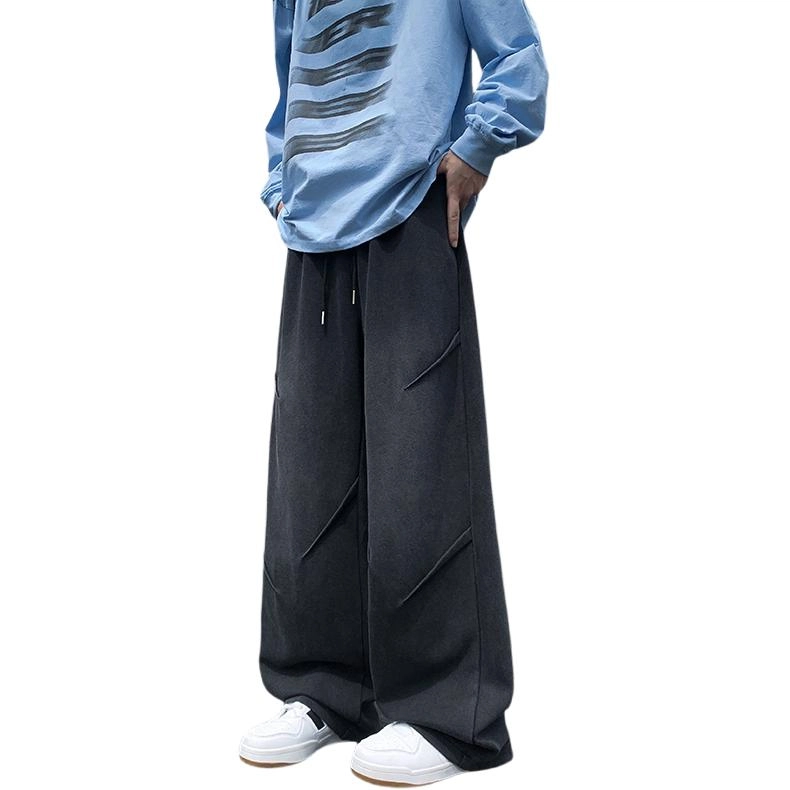引创 美式潮牌裤子男宽松慵懒风秋季潮流痞帅男褶皱阔腿卫裤休闲裤 男女同款