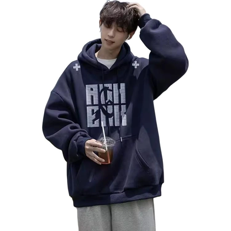 引创 重工刺绣藏肉百搭长袖高街潮牌连帽小众帽衫卫衣 男女同款