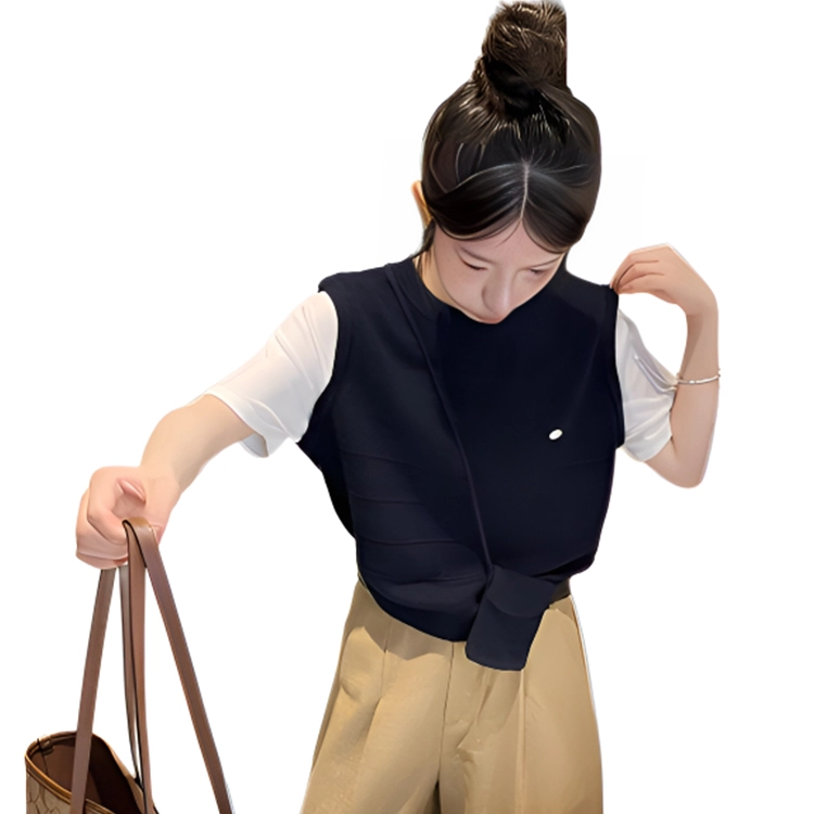 水中花 韩版时尚宽松简约设计感假两件撞色条纹衫+挂包针织衫 女款