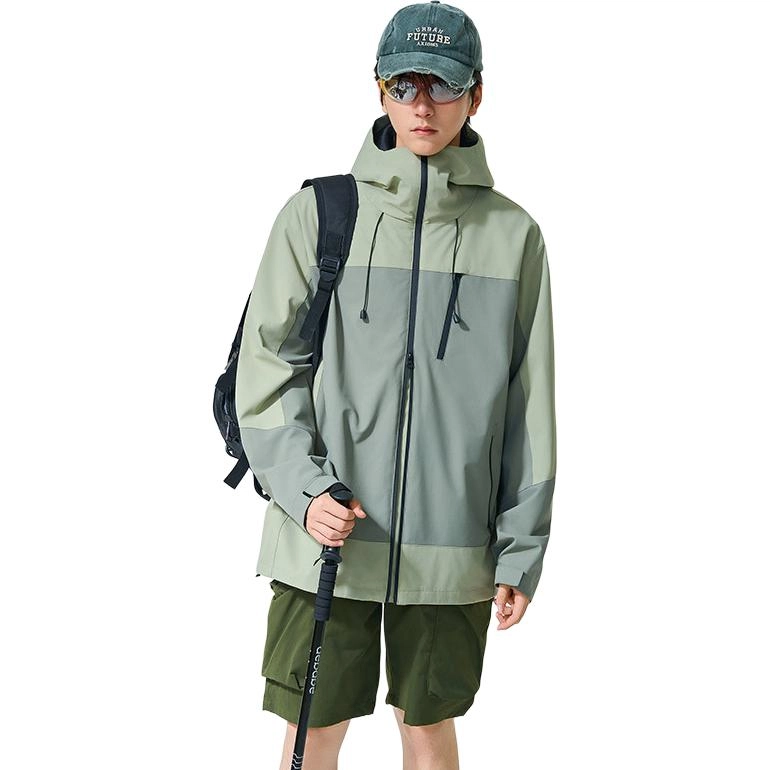 左岸 【机能风】男款工装拼色冲锋衣美式连帽保暖登山服防风防水单冲透气夹克 男女同款