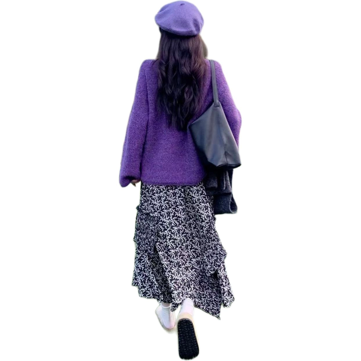 梨九九 韩系高端精致圆领纯色慵懒风宽松显瘦长袖针织衫 女款