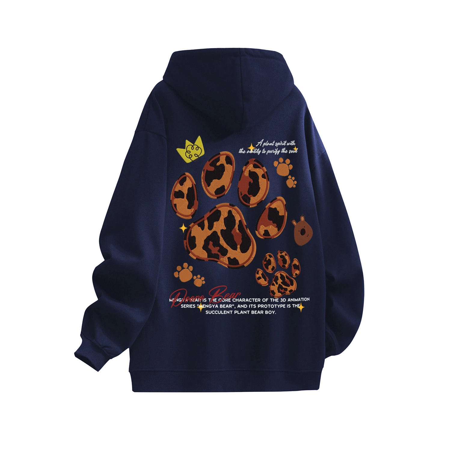 萌芽熊 萌芽熊美式休闲可爱动物豹纹爪印字母数字印花宽松舒适长袖连帽卫衣 男女同款
