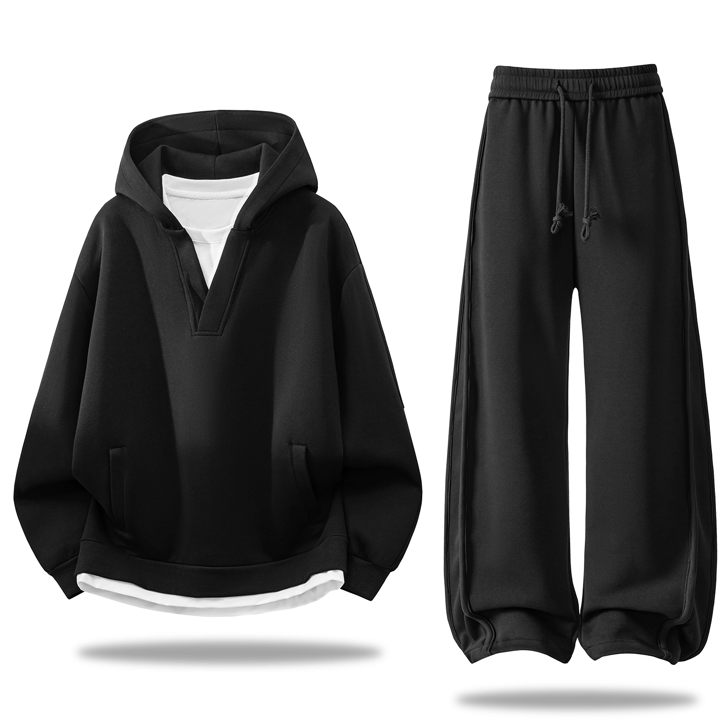左岸 春秋学院风青少年时尚潮牌宽松带帽假两件卫衣卫裤长裤两件套柔软舒适透气搭配一整套休闲运动套装 男款