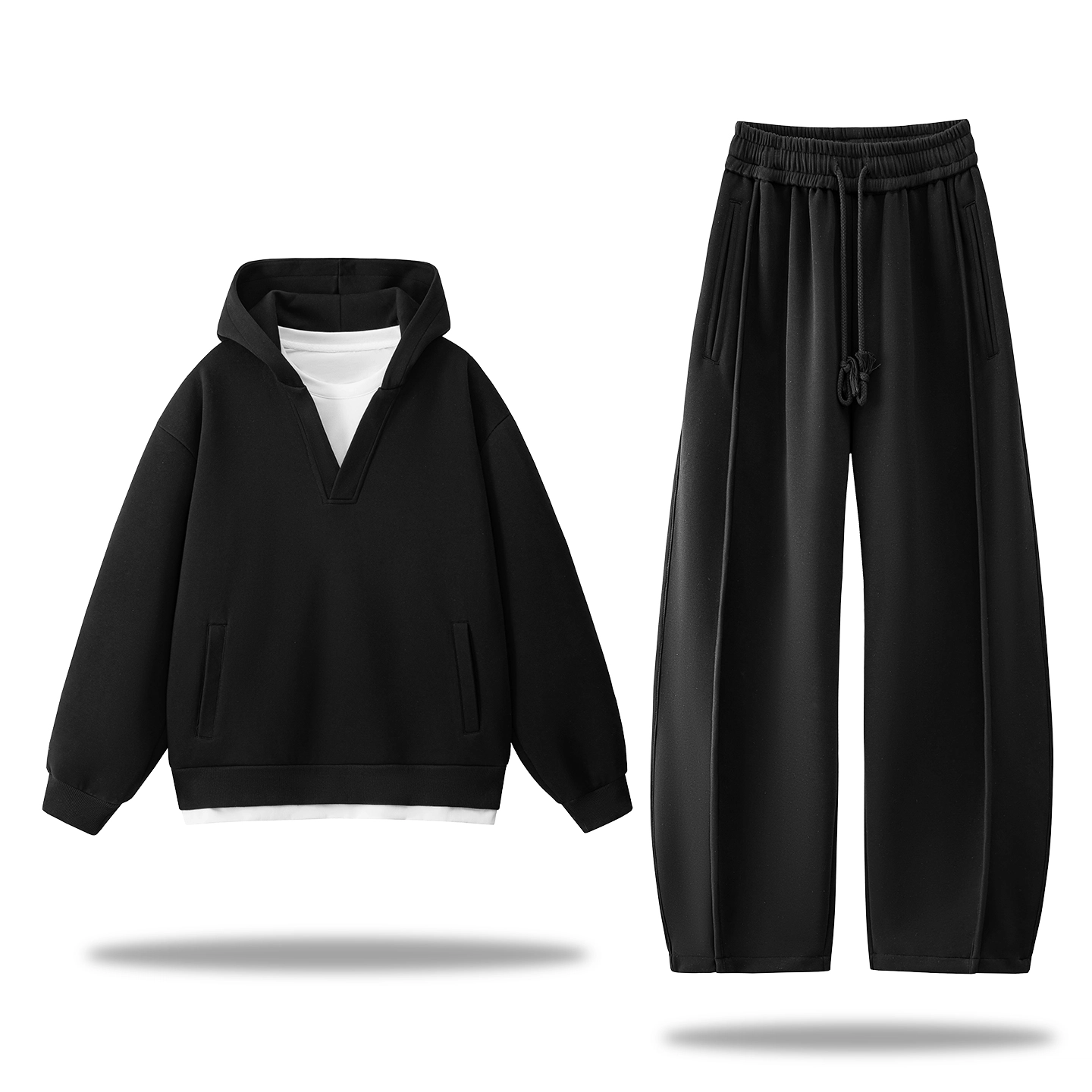 左岸 春秋学院风青少年时尚潮牌宽松带帽假两件卫衣卫裤长裤两件套柔软舒适透气搭配一整套休闲运动套装 男款