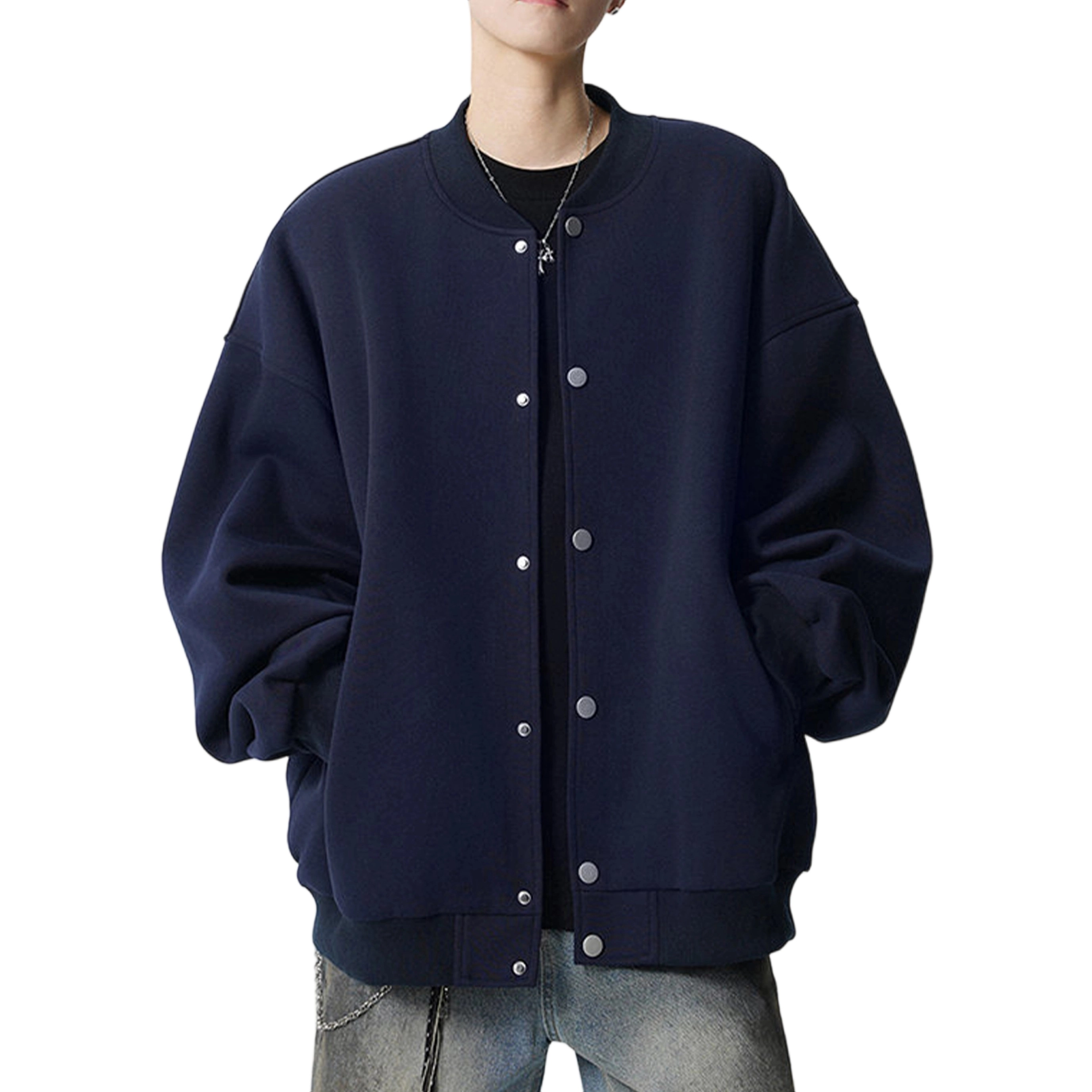 冈哉 美式潮流纯色简约基础款休闲运动复古棒球服开衫日常通勤保暖舒适透气卫衣 男女同款