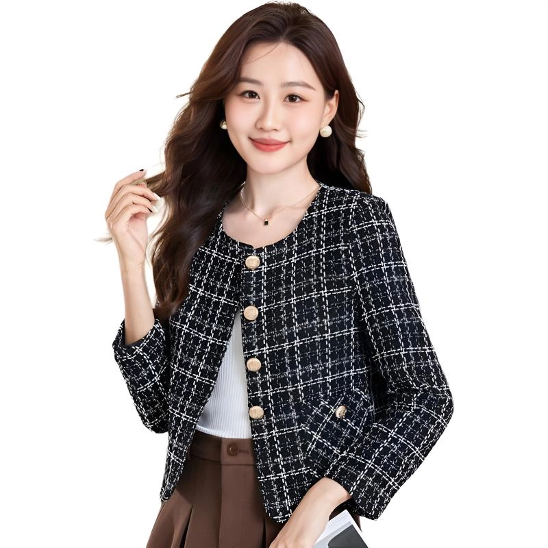 左岸 轻奢名媛小香风女士穿搭春秋款简约时尚设计圆领百搭洋气减龄修身显瘦漂亮女装上衣休闲截短外套 女款