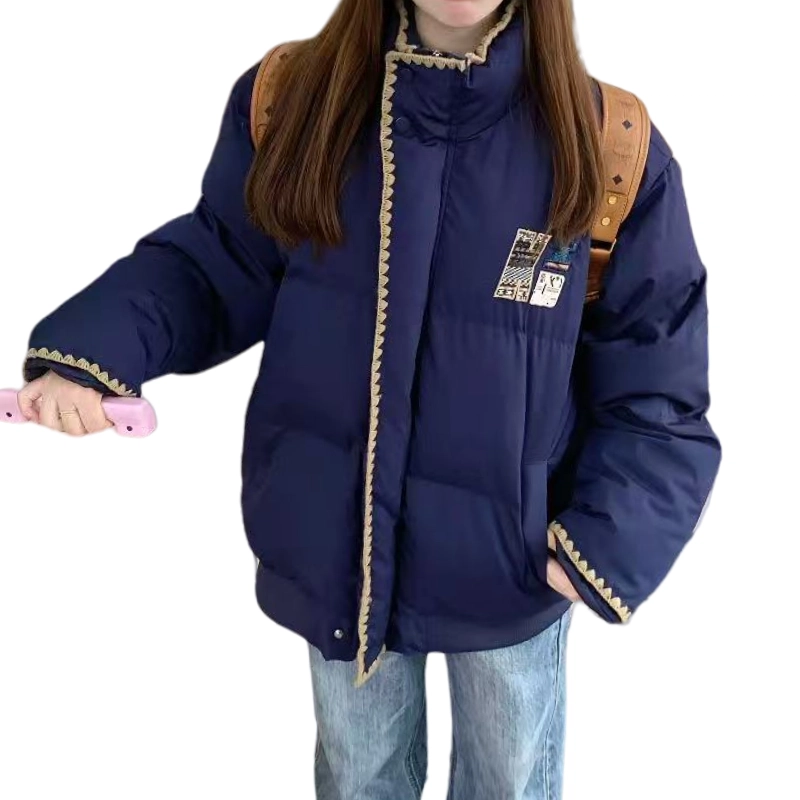 棉基因 潮流美式撞色编织重工刺绣小众设计面包服宽松情侣款学院风保暖防寒加厚立领棉衣外套舒适百搭棉服 男女同款