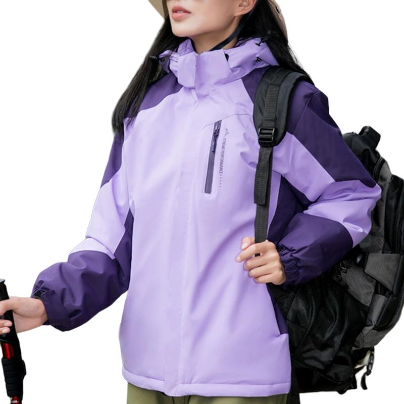 左岸 时尚拼色防风防水连帽可拆卸运动休闲徒步工装登山服简约户外机能恒温蓄热宽松舒适轻便百搭耐用石墨烯保暖加厚夹克外套棉服 女款