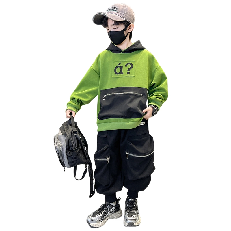 浪莎休闲运动套装 春秋 时尚印花连帽口袋两件套 青少年
