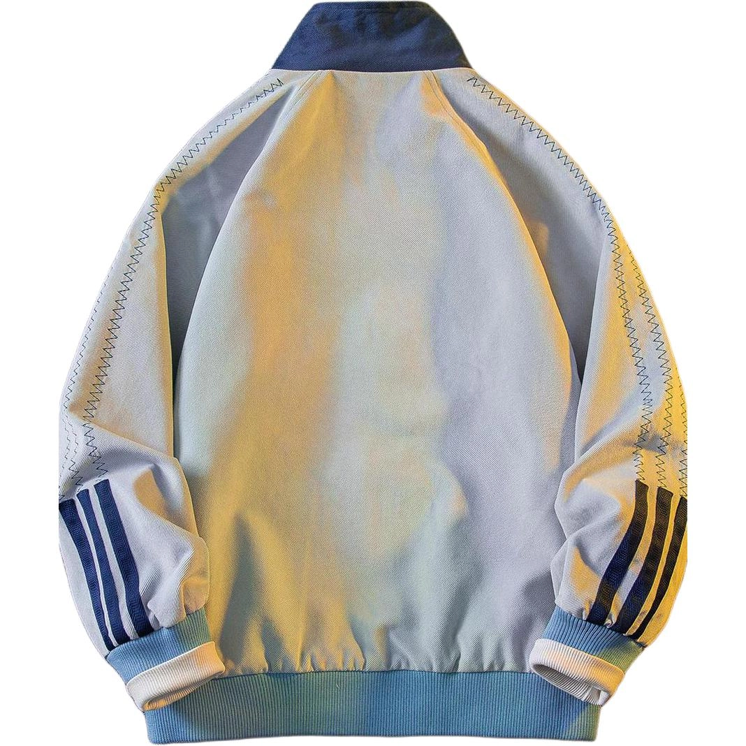 邦固依品 秋季 美式撞色立领设计感棒球服外套男潮牌宽松三道杠拼接运动夹克 男款