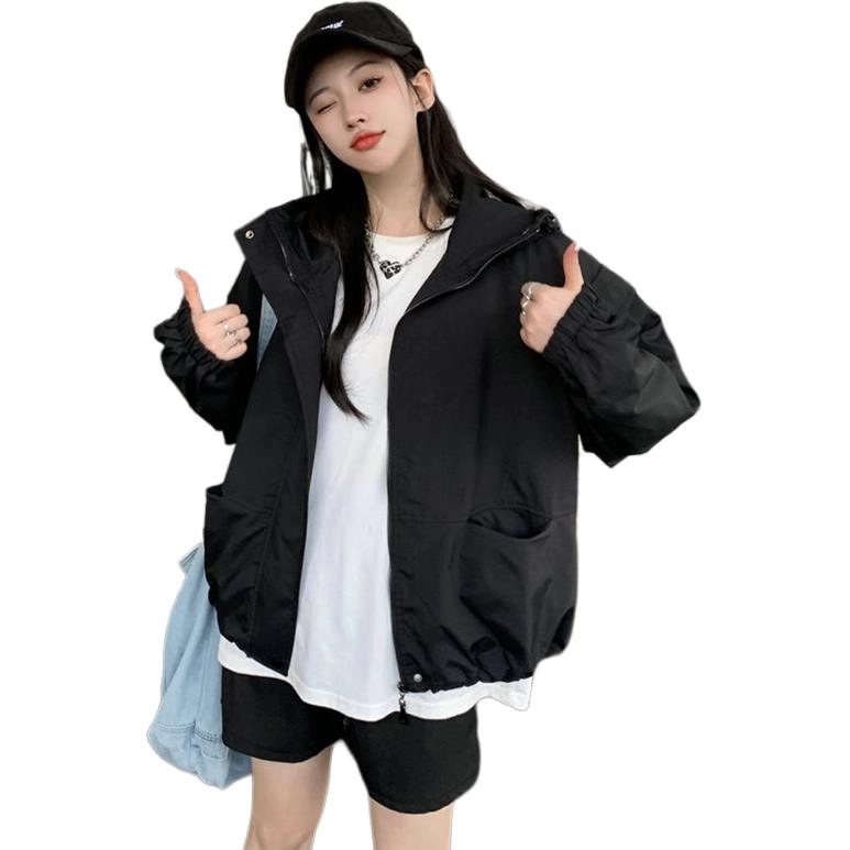 梨九九 美式连帽女春秋宽松休闲百搭上衣潮截短外套 女款