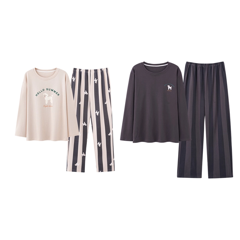蒄趣 休闲长袖长裤可外穿家居服宽松舒适纯棉春秋薄款睡衣套装 男女同款 两件装