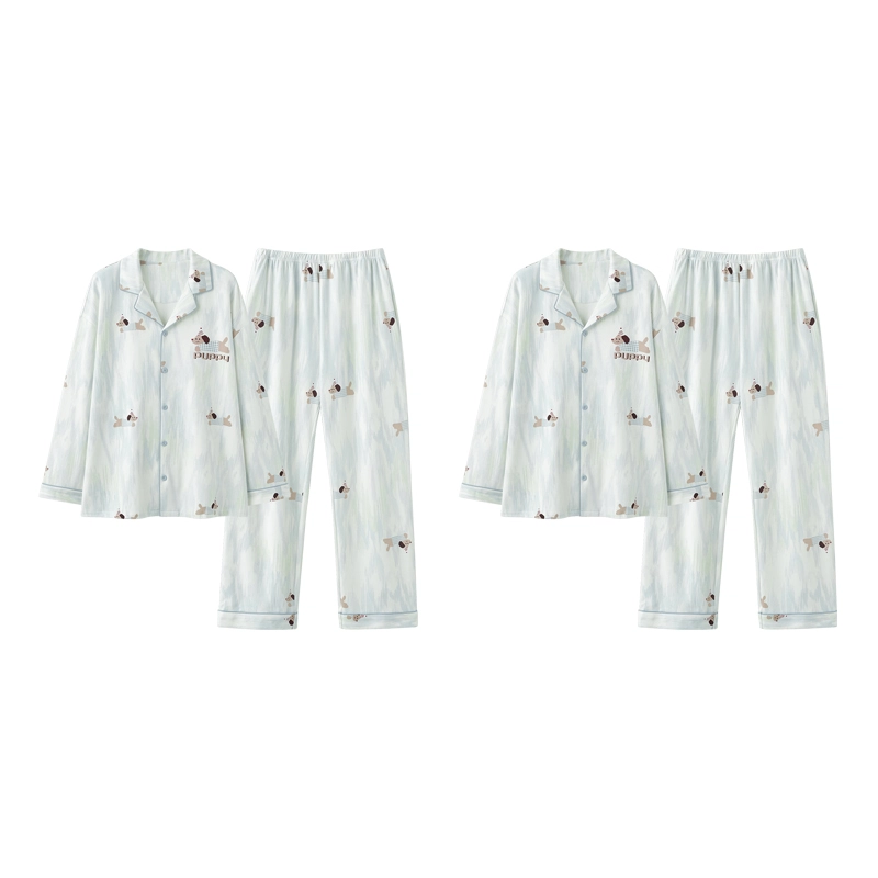 蒄趣 简约情侣款舒适家居服长袖开衫薄款可爱睡衣套装 男女同款 两件装