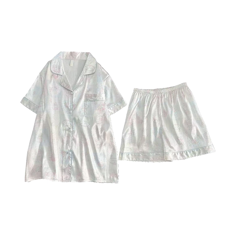 静英鸾 夏季女简约休闲风短袖短裤开衫可外穿家居服睡衣套装 女款