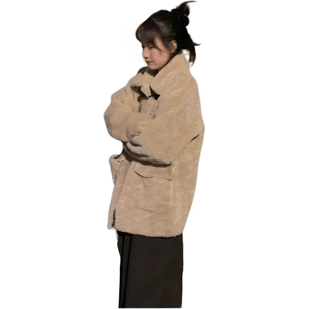 邓大喵 保暖环保韩版宽松翻领舒适长袖皮草 女款
