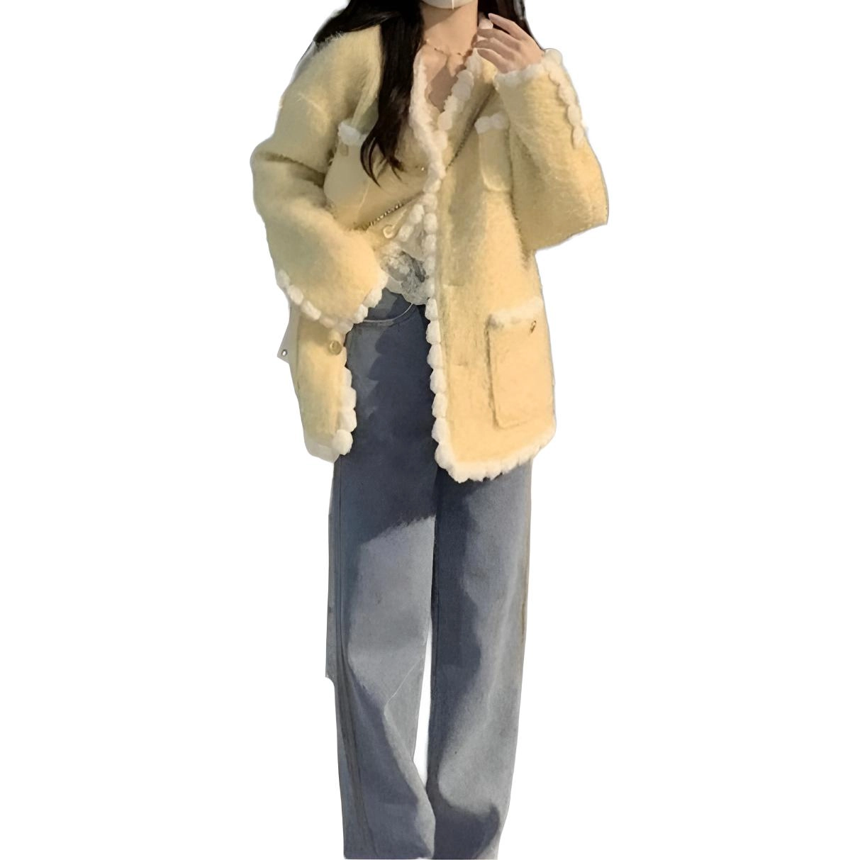 邓大喵 小香风仿水貂毛衣外套女秋冬加厚高级感毛毛感环保开衫皮草 女款