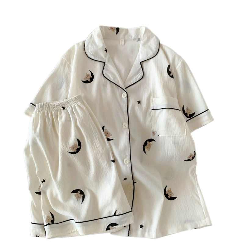 静英鸾 舒适简约宽松亲肤短袖短裤翻领家居服睡衣套装 女款