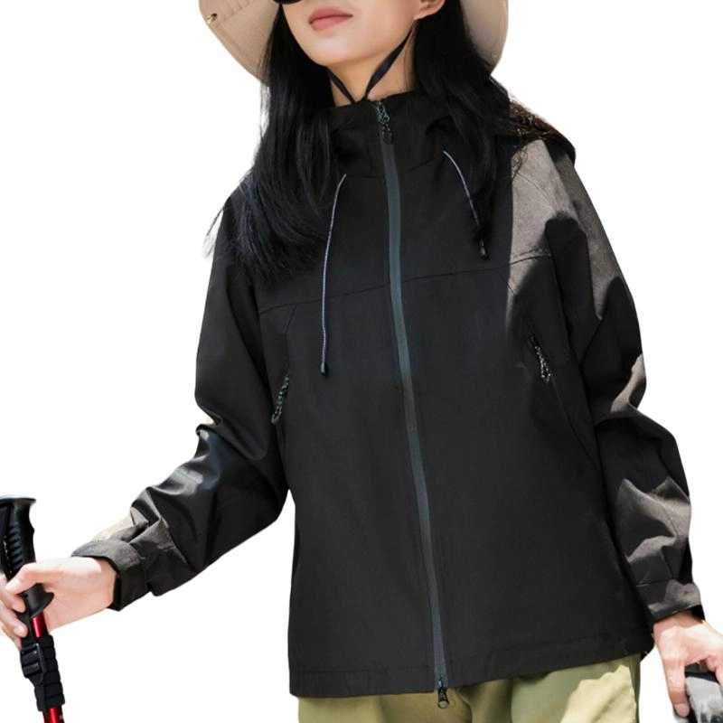 左岸 美式山系耐磨抗撕裂户外运动穿搭连帽登山徒步冲锋上衣工装大口袋机能防水防风透气纯色开衫软壳衣舒适保暖夹克 女款