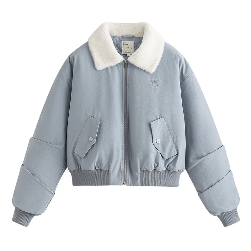 茵曼 翻领加厚宽松保暖通勤简约长袖棉服 女款