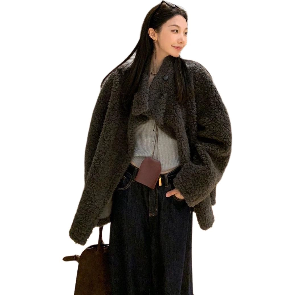 邓大喵 女皮毛一体羊羔毛外套冬季加厚立领毛毛大衣皮草 女款