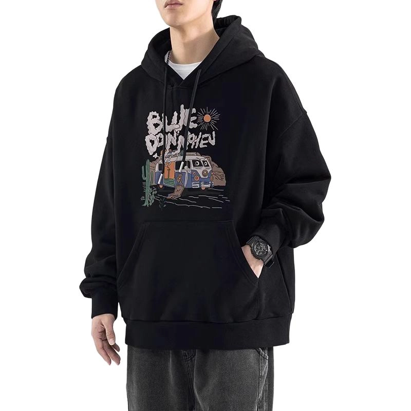 邦固依品 美式潮牌复古重磅纯棉青少年卡通加绒加厚连帽男生春秋冬外套卫衣 男款