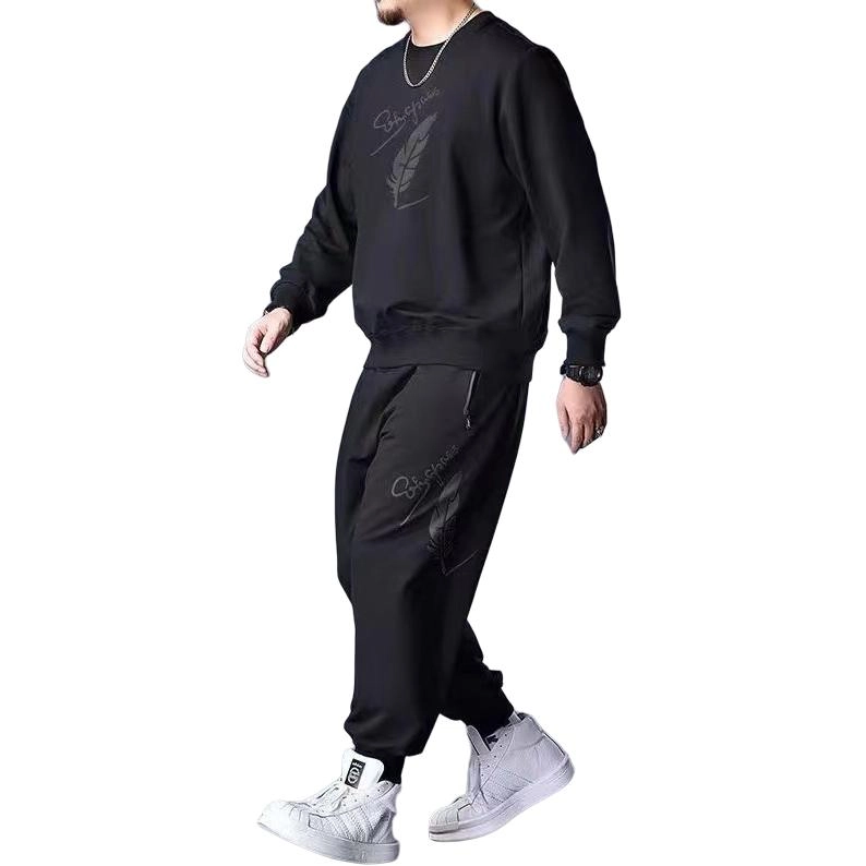 邦固依品 卫衣男春秋季宽松大码男装上衣加肥加大男士两件套休闲运动套装 男款