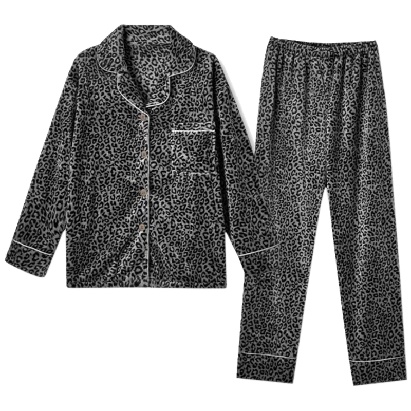 静英鸾 秋季时尚豹纹简约风休闲舒适家居服睡衣套装 女款