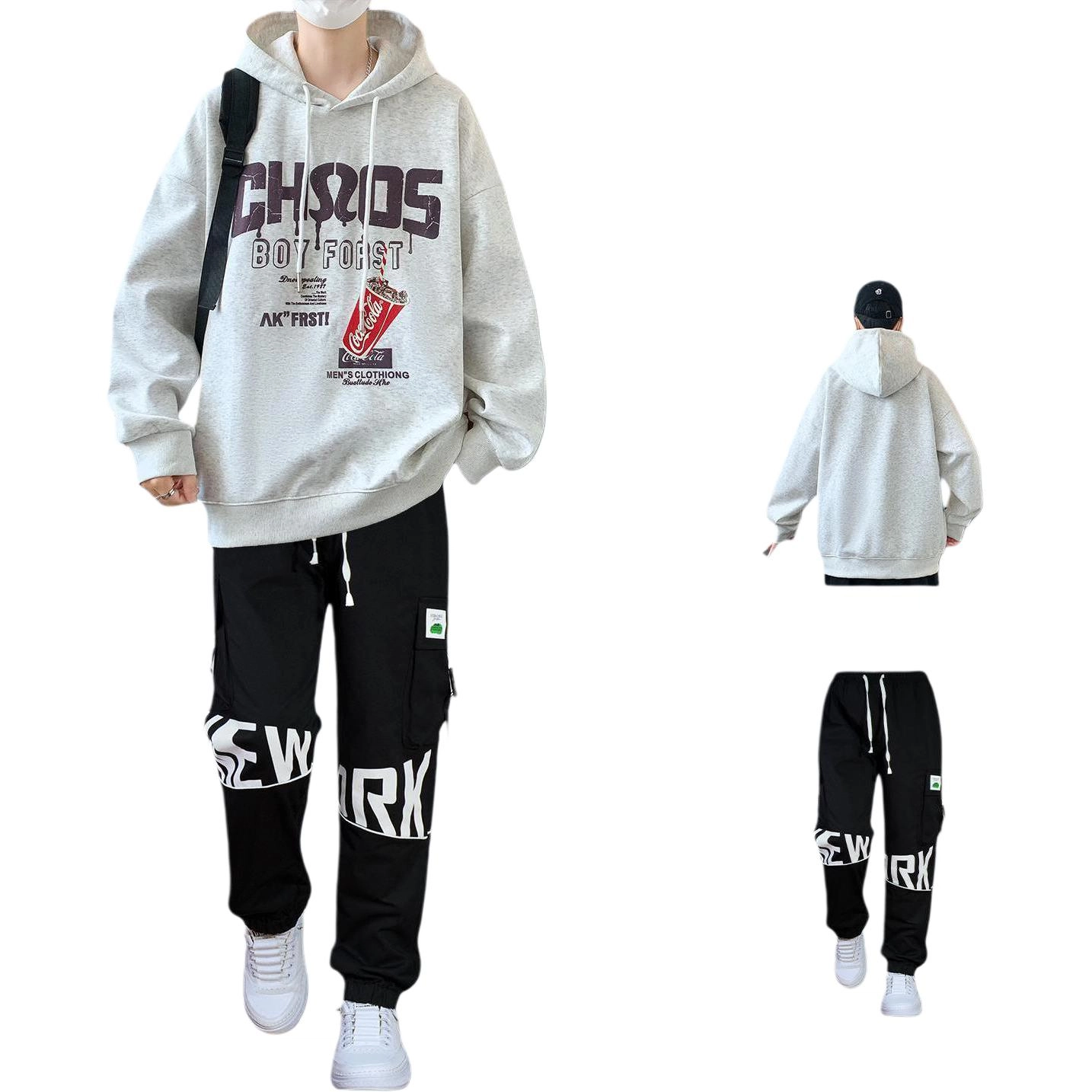 邦固依品 青少年连帽卫衣男装春秋季潮流牌宽松高初中学生帅气休闲运动套装 男款
