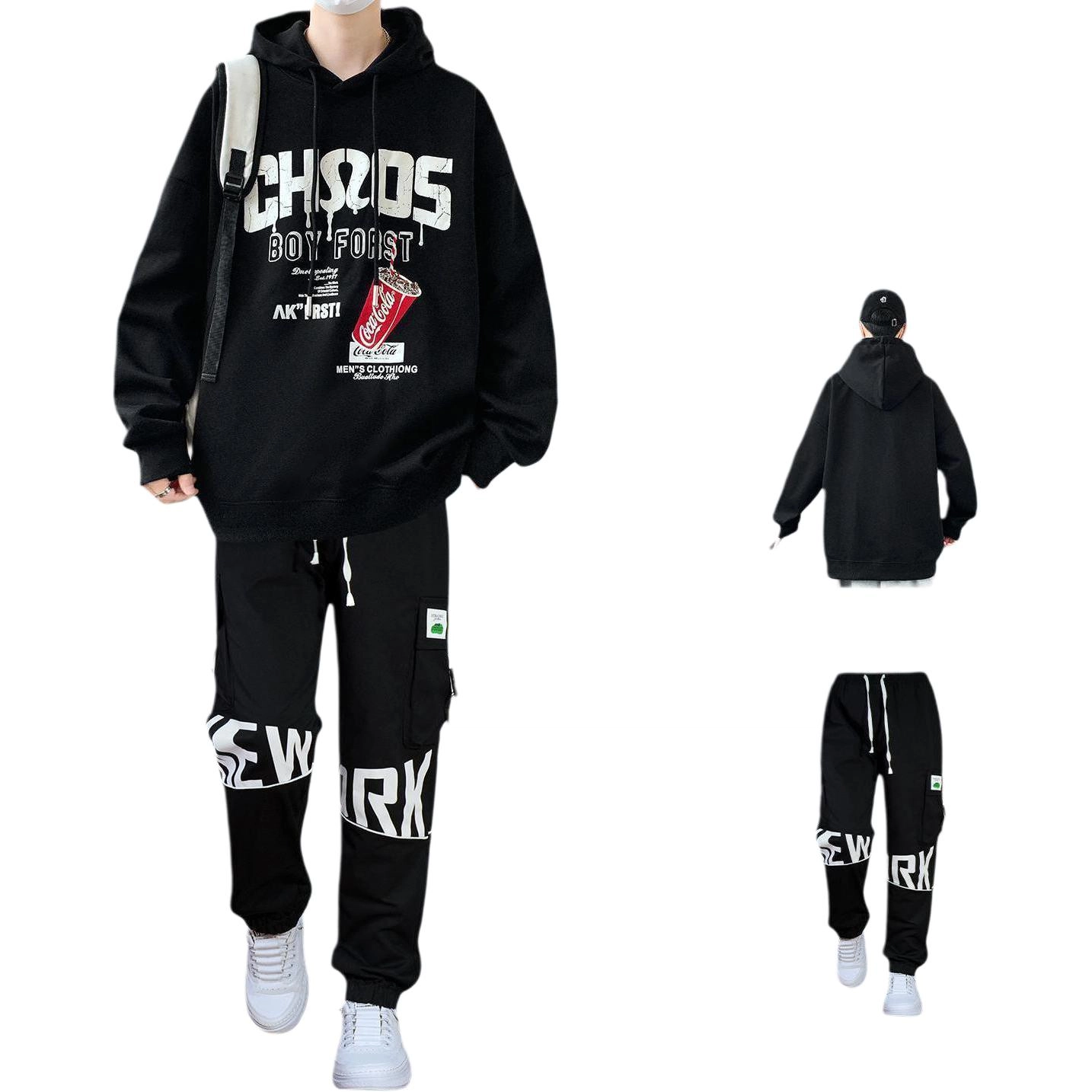 邦固依品 青少年连帽卫衣男装春秋季潮流牌宽松高初中学生帅气休闲运动套装 男款