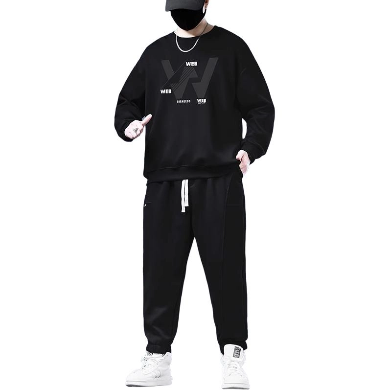 邦固依品 卫衣男春秋季宽松大码男装上衣加肥加大男士两件套休闲运动套装 男款