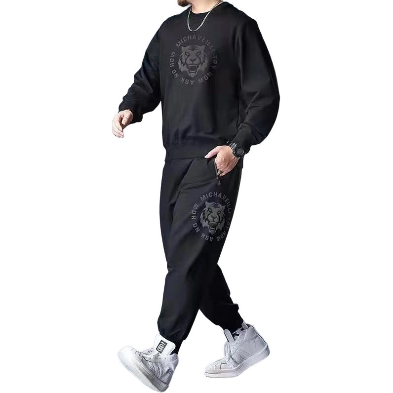 邦固依品 卫衣男春秋季宽松大码男装上衣加肥加大男士两件套休闲运动套装 男款