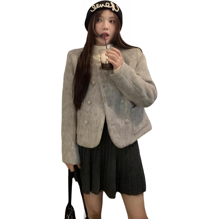 轻迎 小众高级感时尚百搭圆领气质宽松上衣截短外套 女款