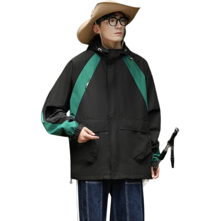 左岸 美式潮牌百搭撞色拼接带帽开衫上衣宽松休闲舒适山系户外防风工装风冲锋外套夹克 男款