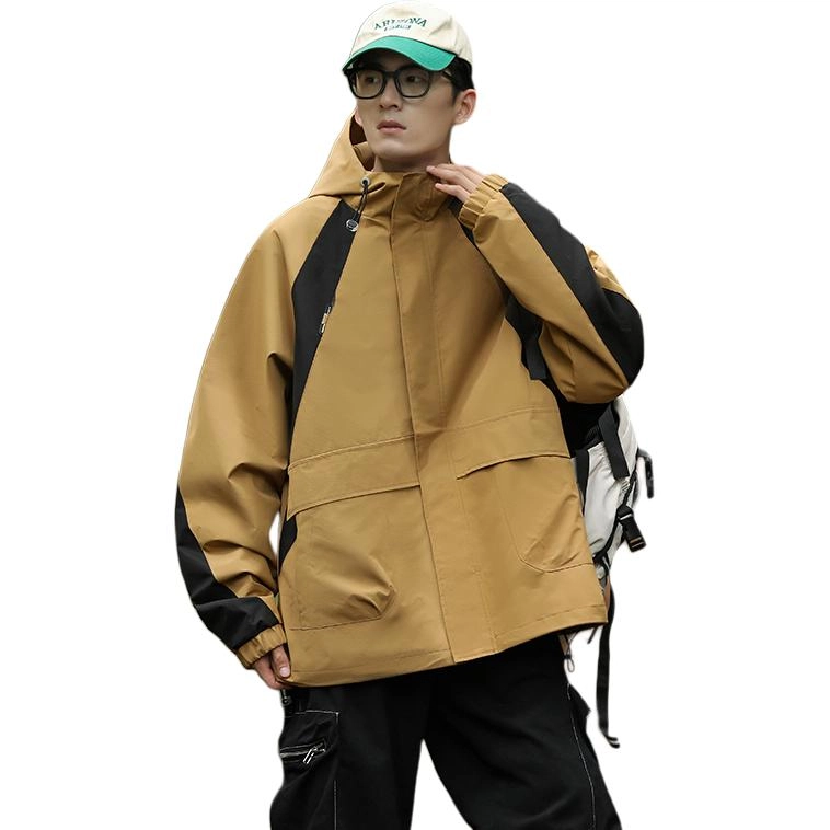左岸 美式潮牌百搭撞色拼接带帽开衫上衣宽松休闲舒适山系户外防风工装风冲锋外套夹克 男款