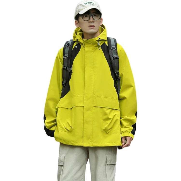 左岸 美式潮牌百搭撞色拼接带帽开衫上衣宽松休闲舒适山系户外防风工装风冲锋外套夹克 男款