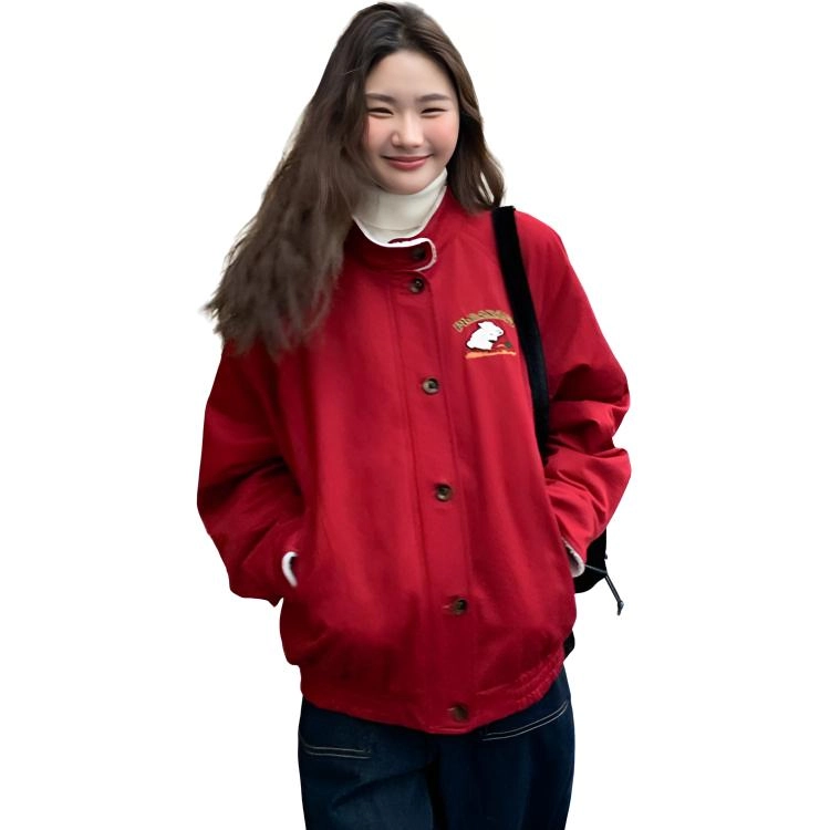 轻迎 美式可爱卡通外套宽松百搭夹克 女款