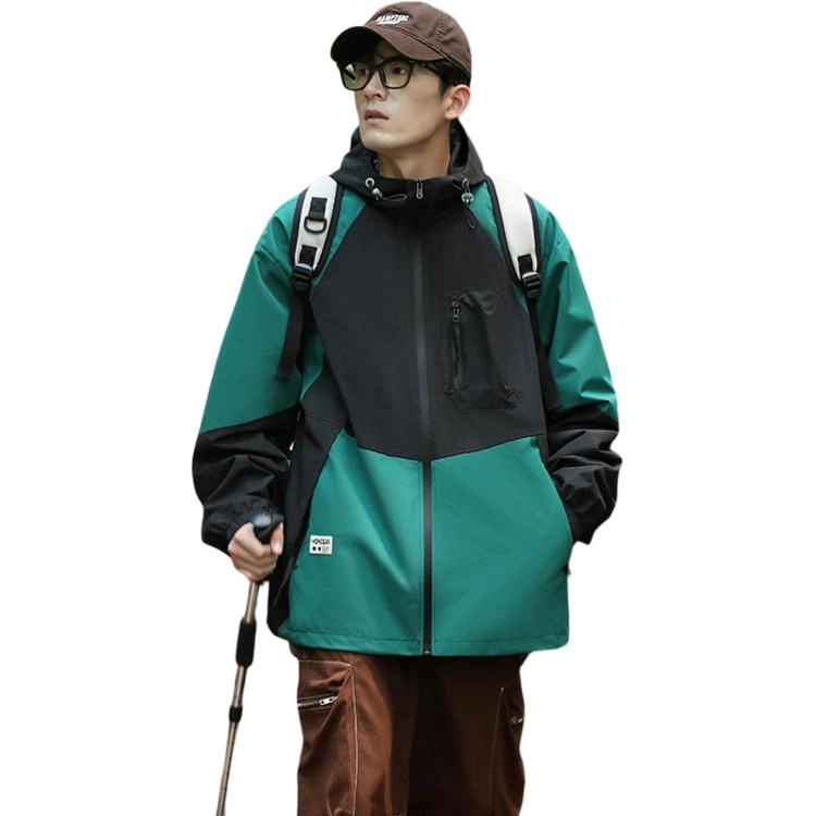 左岸 春秋季美式潮牌百搭撞色拼接带帽开衫上衣宽松休闲舒适山系户外防风工装风冲锋外套夹克 男款