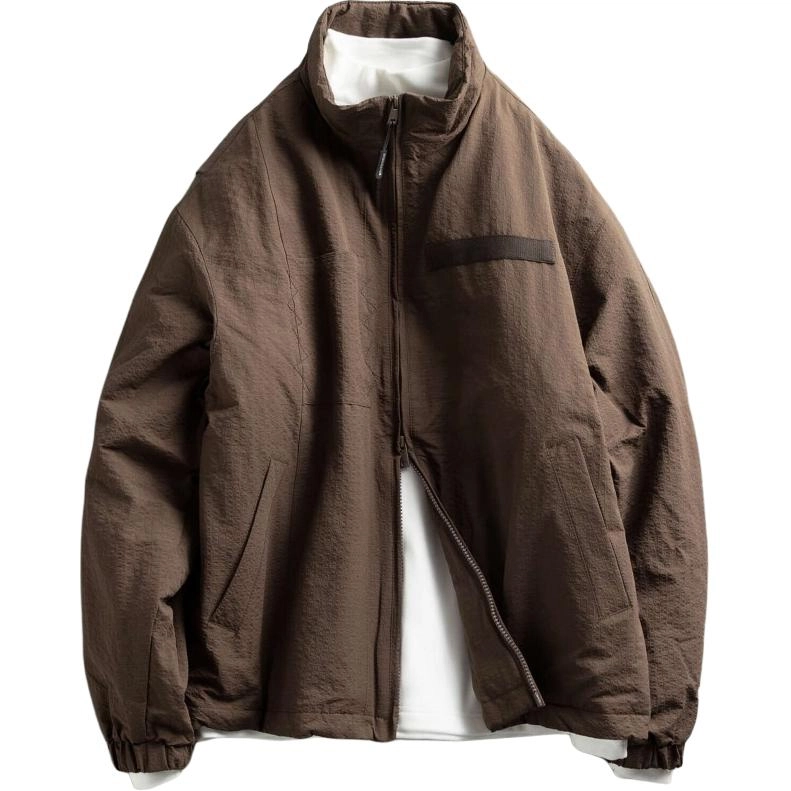 宫奴 日系休闲潮牌简约纯色贴条保暖立领棉服 男女同款