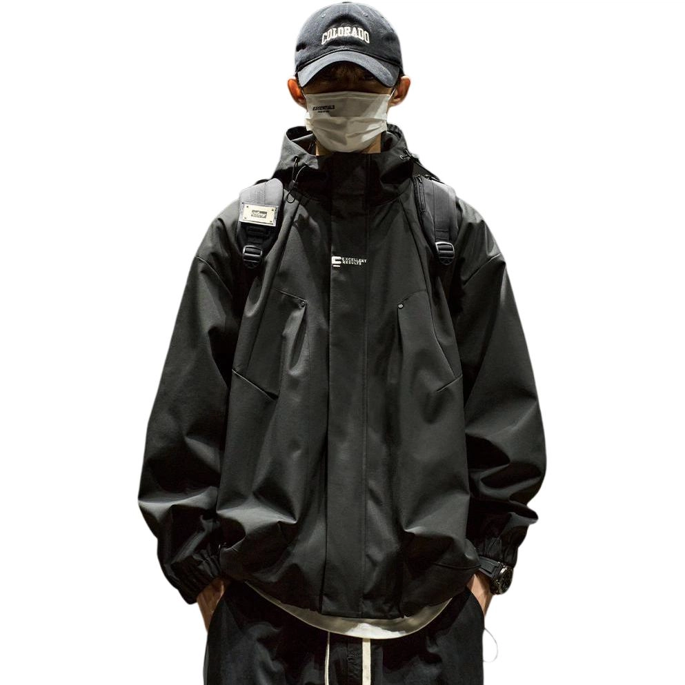 邦固依品 外套男春秋美式连帽宽松机能工装冲.锋衣户外情侣潮牌夹克棉服 男款