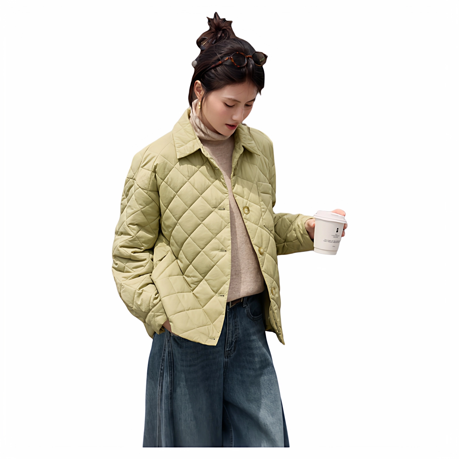 佐塞斯 高端品质轻奢优雅衬衫式菱格棉衣秋冬季轻薄保暖显瘦不臃肿外套棉服 女款