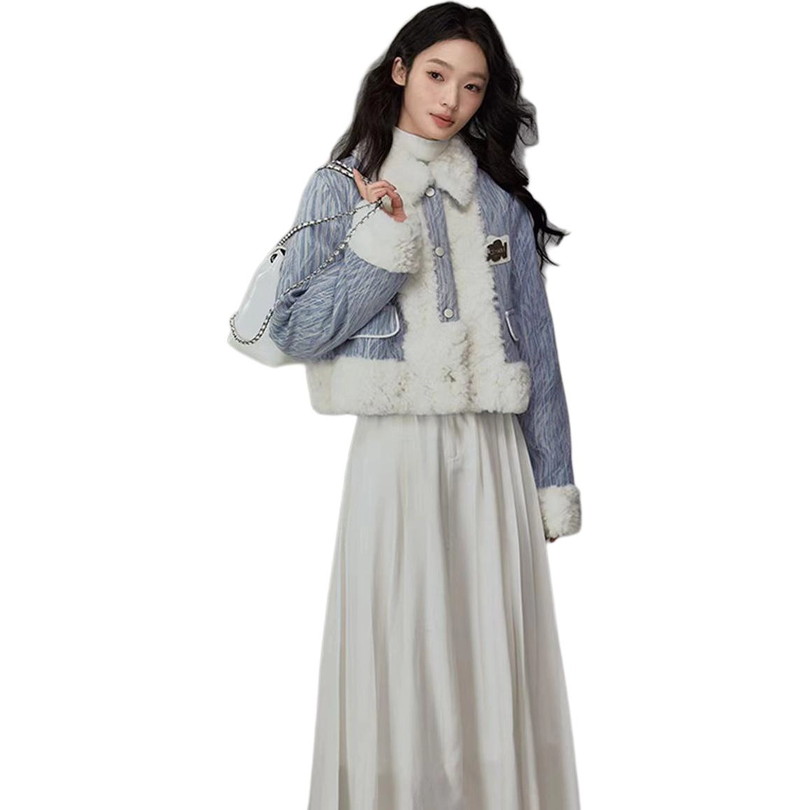 邓大喵 小香风羊羔毛绒秋冬机车服高级感小个子皮毛一体外套 女款