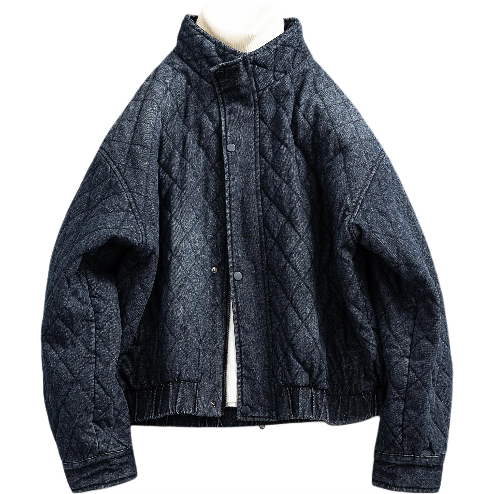 宫奴 日系复古潮牌做旧菱形格绗线宽松阔版夹棉牛仔棉服 男女同款