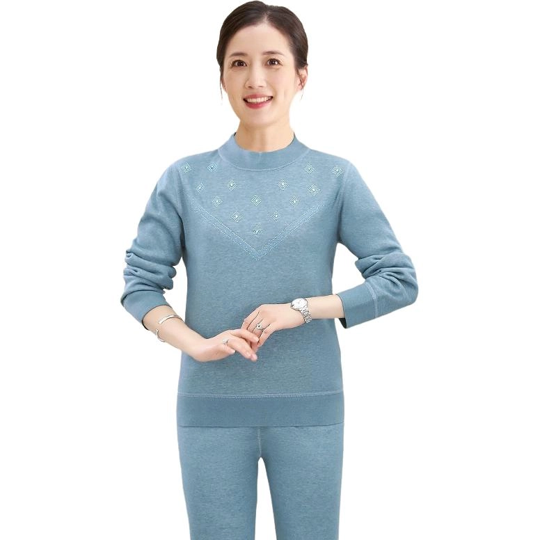 棉基因 加绒加厚锁温舒适柔软中老年优雅简约时尚减龄百搭气质显瘦妈妈装保暖套装 女款