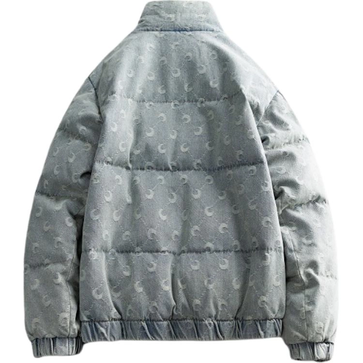 宫奴 日系复古潮牌做旧水洗月亮提花牛仔立领棉服 男女同款