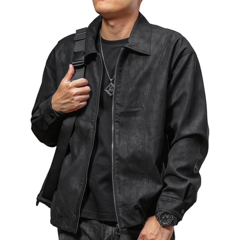季言 翻领休闲保暖防风痞帅潮流皮衣 男款