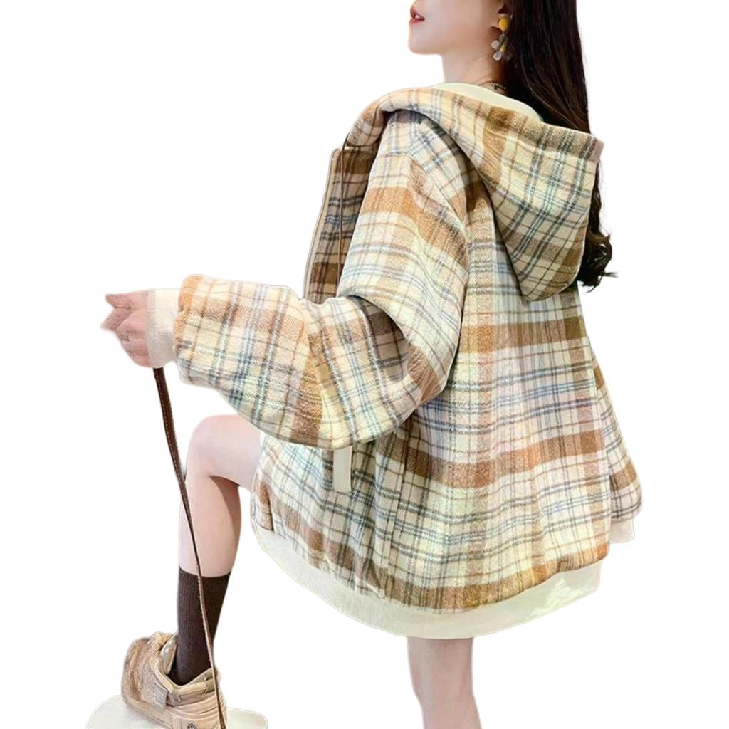邦固依品 双面穿休闲格子棒球服外套女春秋季连帽初高中学生设计感上衣夹克 女款
