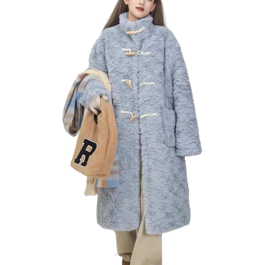 邓大喵 长款牛角宽松外套棉服皮草 女款