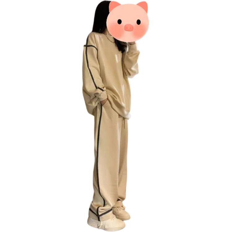 轻迎 慵懒风运动美式设计感宽松显瘦拼接卫衣长裤两件套休闲套装 女款
