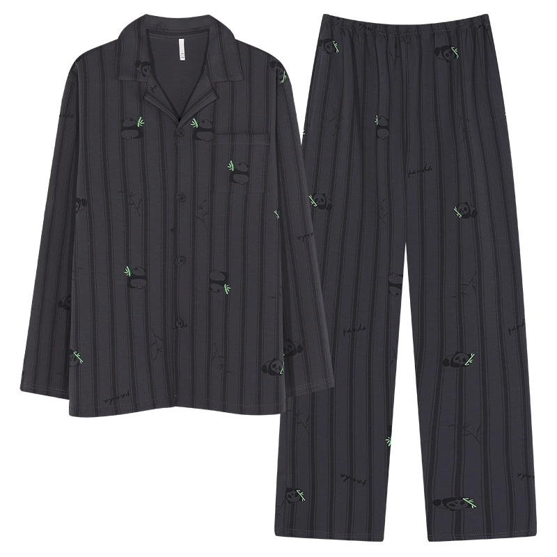 帕兰朵 情侣装春秋季长袖纯棉女款简约高级感男士家居服夏睡衣套装 男款